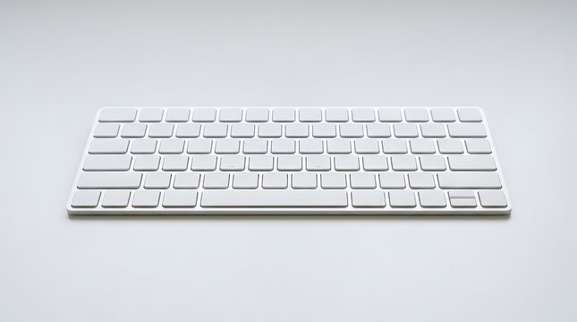 Minimalist white wireless keyboard isolated on a light gray background with keyboard