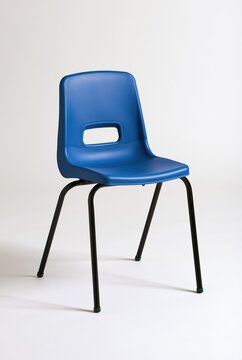 Modern blue plastic chair with black metal legs