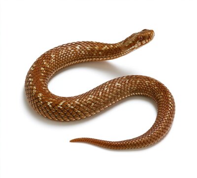 Brown snake coiled on white background