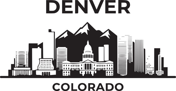 Denver Colorado skyline with mountains and state capitol building silhouette Vector