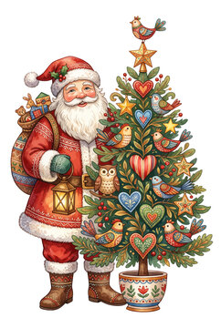  Santa beside Folk Art Christmas Tree Vignette.svg