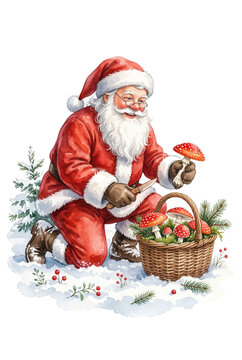 Santa Gathering Winter Mushrooms Vignette.svg