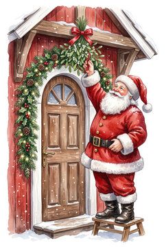  Santa Hanging Mistletoe Over Door Vignette.svg