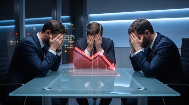Stressed Businessmen Facing Financial Loss with Downward Stock Graph