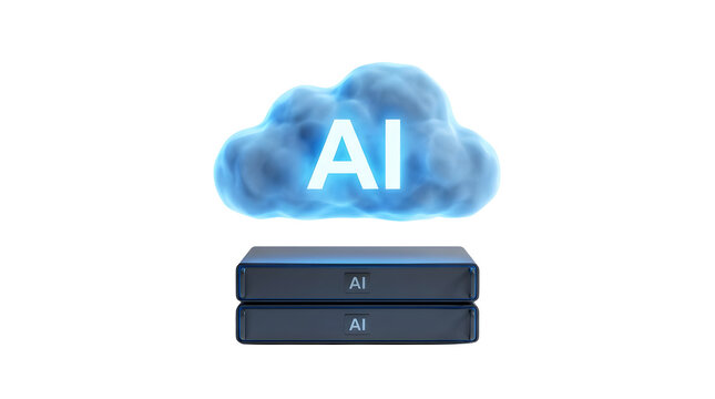 Artificial Intelligence cloud computing server hardware isolated on white background