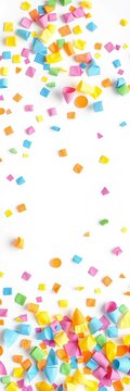 Paper confetti scattered across a clean white background, adding a touch of whimsy to any setting, paper, playful