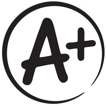 Grade A plus score circle stamp vector illustration for academic success and quality symbol
