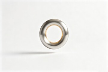 Obraz premium Minimalist Floating Metallic Ring, Brushed Silver Perfect Circle White Background
