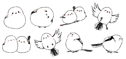Long-tailed Tit, bird, animal, illustration, cute, birds, animals, drawing, nature, wing, art, winter, white © juheeyu