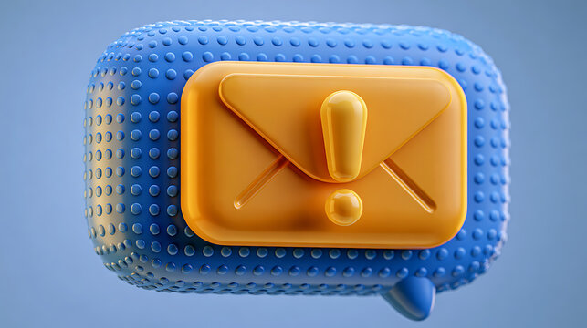 3D email alert icon features an orange envelope with an exclamation mark