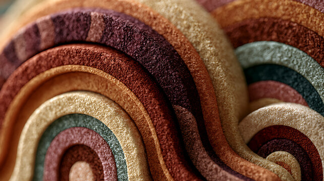 Curved striped fabric layers create a colorful geometric pattern
