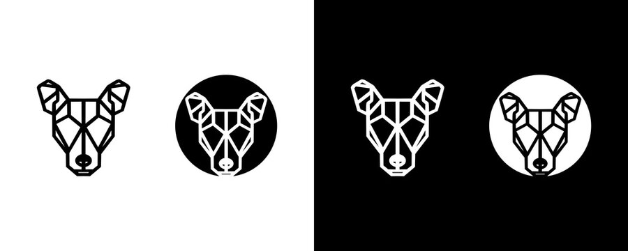 abstract logo design dog head, animal, technology, symbol, icon, template, business, creative, isolated, background, shop, veterinary, black, mascot, clinic, technology, logotype, cartoon, simple, com