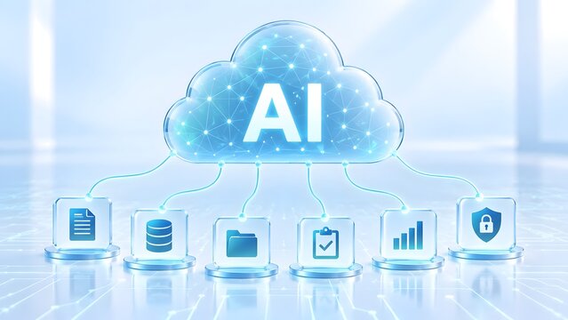 Advanced artificial intelligence cloud computing ecosystem connecting multiple digital services and secure data management tools