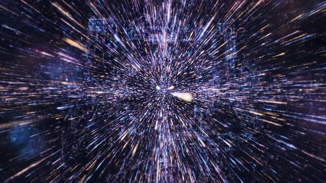 Futuristic Light Speed Motion with Radial Particle Streaks and Cyber Technology Background