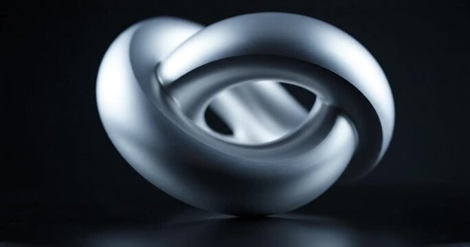 Futuristic Silver Abstract Knot Sculpture on Dark Background, Modern Metallic Infinity Loop Design Concept