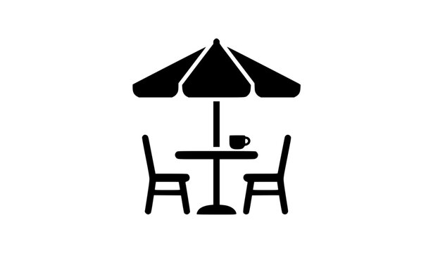 Terrace Cafe Outdoor Table and Umbrella Flat Vector Icon