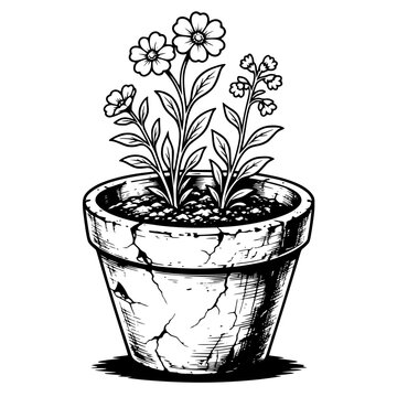 Flowers in Cracked Clay Pot