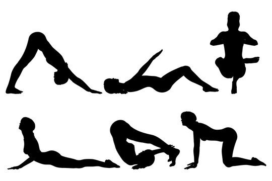 Women Yoga and Fitness Exercise Silhouette Collection in Different Poses