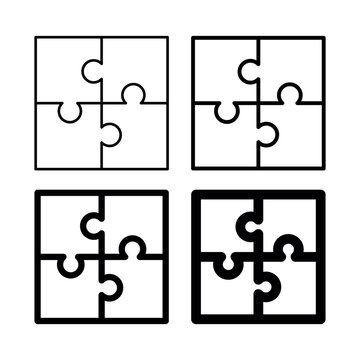 Black Outline Puzzle Pieces Collection and Jigsaw Template