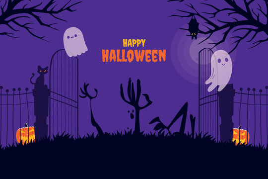 Happy Halloween Haunted Graveyard Illustration
