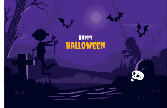 Happy Halloween Witch and Haunted Landscape