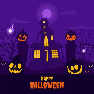 Happy Halloween Haunted House Illustration