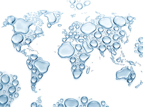 World map made of water drops isolated on white background