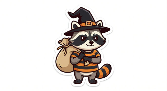 Bandit Raccoon Trick or Treat Halloween Vector Sticker
