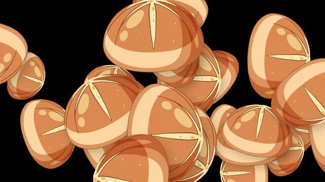 Animated Burst of Fresh Bakery Bread Rolls on Black Background