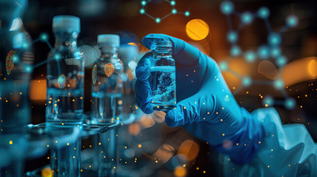 Close Up of a Scientist's Hand Holding a Vial with Nitrile Glove