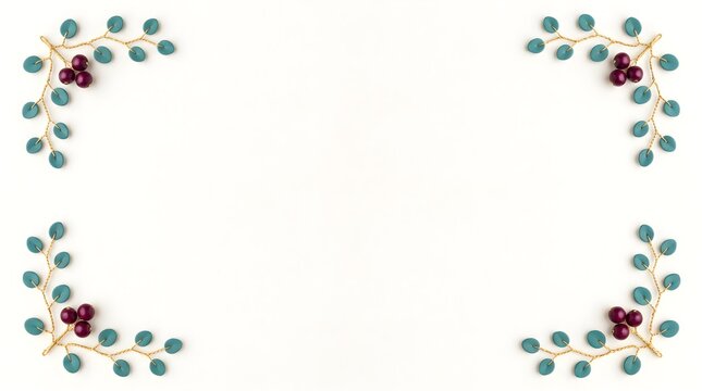 Floral corner border design featuring green eucalyptus leaves and red berries on white background eucalyptus botanical