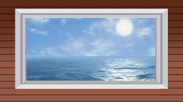 Clear Day Sky and Ocean View Through a Cabin Window