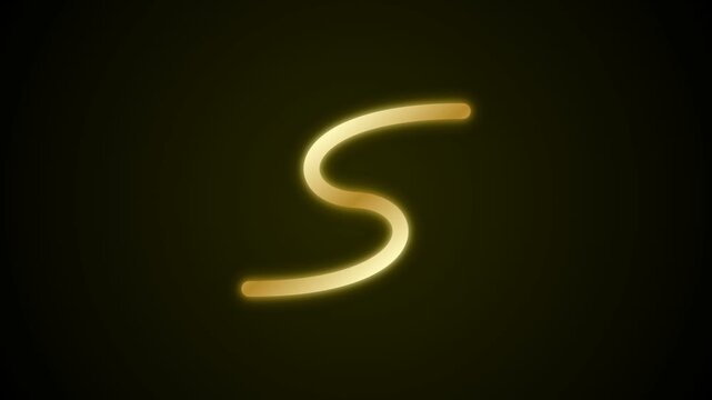 Glowing Golden Neon Line Drawing Letter S on Dark Background