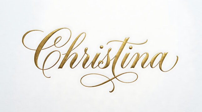 A shimmering golden cursive typography design displays the name Christina written in a luxurious handwritten script font featuring metallic gradients for luxury branding and personalized events