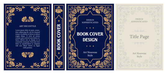 Obraz premium Classic vintage book cover, title page, spine design with Art Deco, Baroque, Art Nouveau and Victorian ornaments. Elegant decorative frame, retro style for publications, posters and artistic layouts.