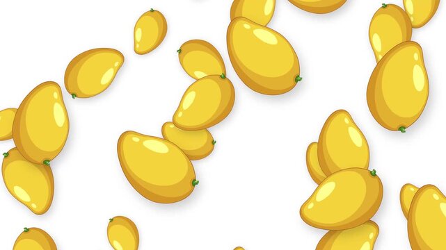 Animated Ripe Yellow Mangoes Falling Against a Solid White Background