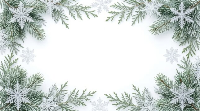 Isolated pine branches with needles in clean white space illustration