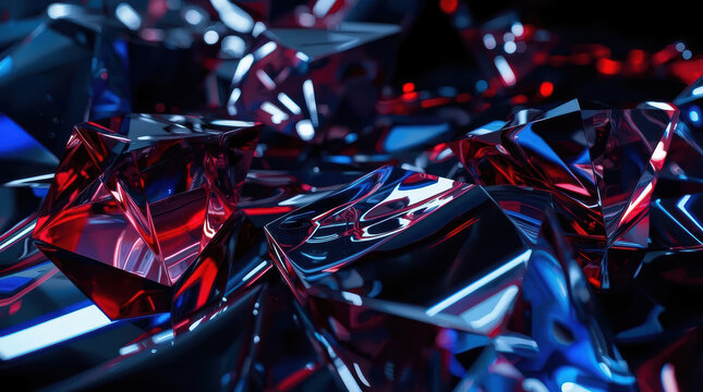 Futuristic red blue crystal background with reflective geometric glass