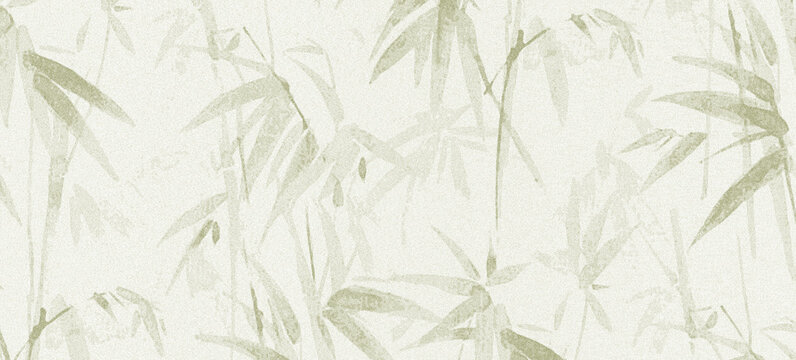 soft white background decorated with a delicate, pale green watercolor bamboo leaf design.