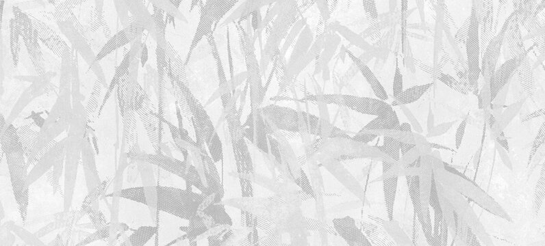 grey textured background featuring a subtle, abstract silhouette pattern of bamboo leaves and branches.