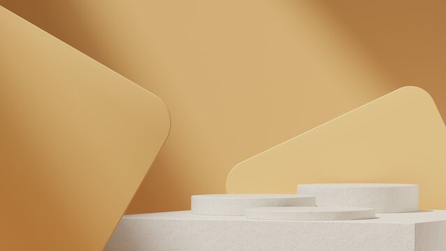 block backdrop, 3d render image scene template ceramic texture curved cylinder in landscape
