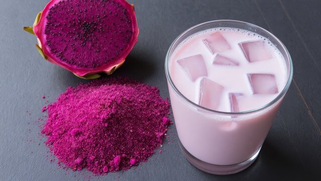 Refreshing Dragon Fruit Beverage with Powder and Fresh Fruit Slice