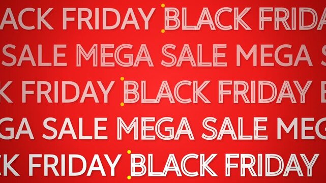 Animated scrolling Black Friday Mega Sale text pattern on red background