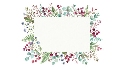 Obraz premium Watercolor floral frame with berries and eucalyptus leaves for invitations