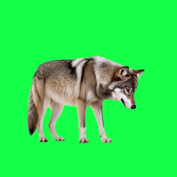 Wolf standing animation, transparent 4K video, green screen