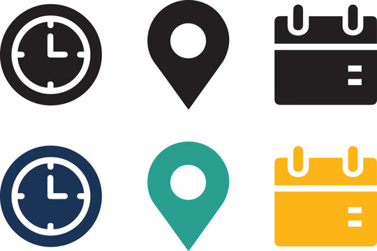 Time And Location Calendar Vector Icon Set For Web Design
