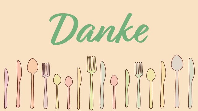 Danke Spoon Fork Knife Colorful Wiggle Lines Text 