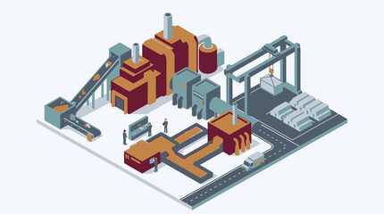 Obraz premium Corporate Isometric of Industrial Factory with Workers Machinery and Logistics Operations with high quality professional line art symbols for modern creative design and digital branding projects