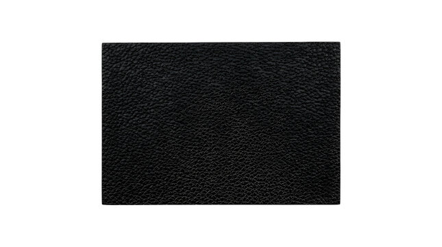 Rectangular black leather texture patch isolated on transparent background