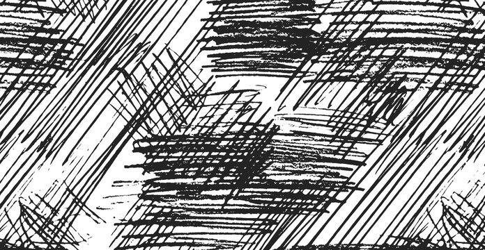 Seamless pattern with gray graphite pencil diagonal hatching. Horizontal background with oblique scribbles. Black and white hand drawn texture png